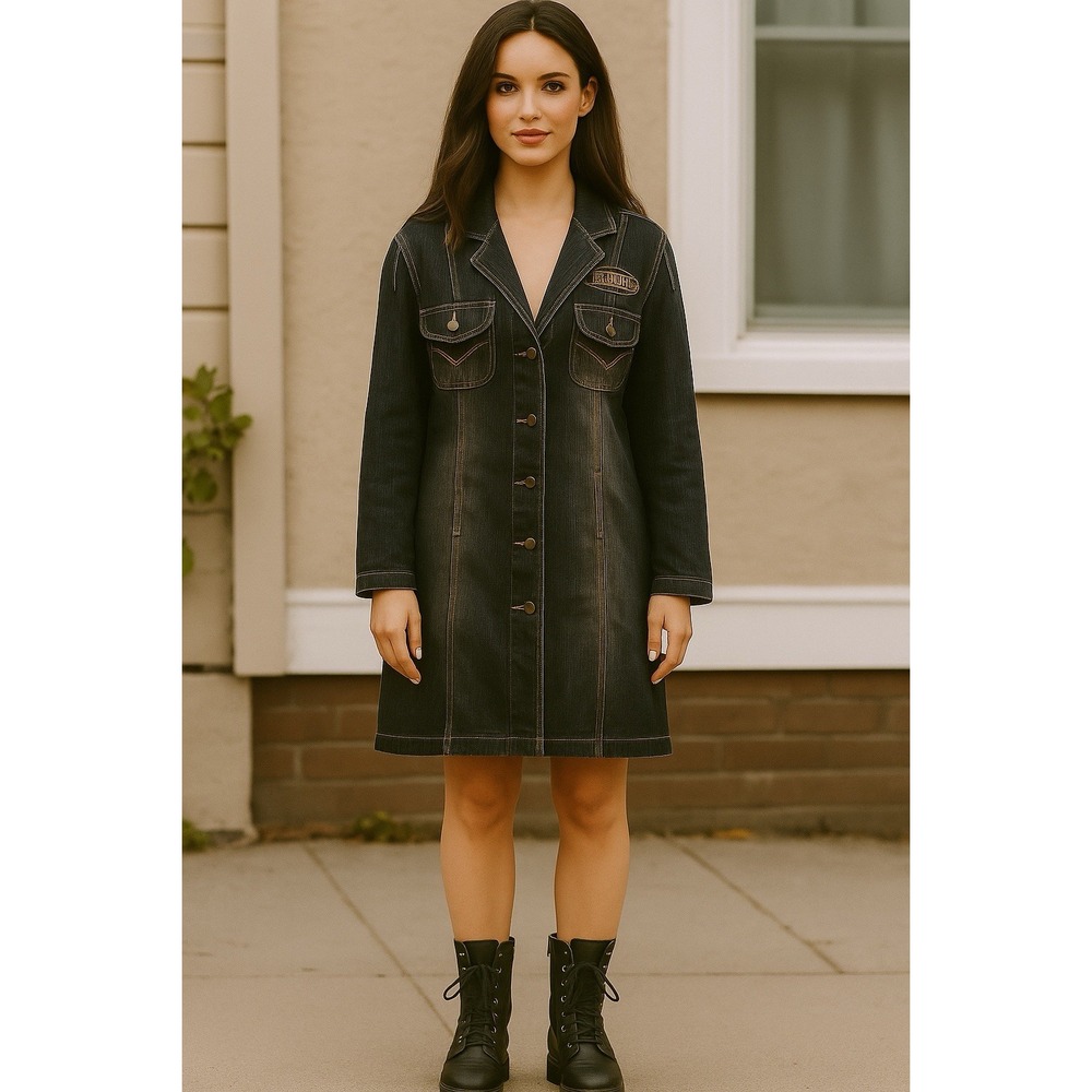 Von Dutch Kustommasde Originals Denim Dress Medium Y2K Distress Utilitarian Chic